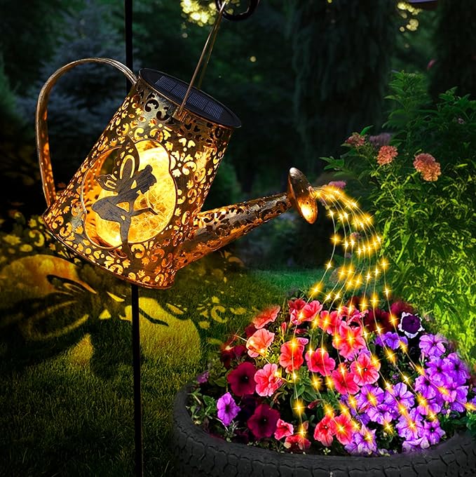 Solar Watering Can Lights, Unique Fairy Gifts for Christmas Women Mom Grandma Birthday, Waterproof Outdoor Garden Decor Large Hanging Solar Lantern Fairy Lights for Patio Porch Yard Flowerbed Pathway