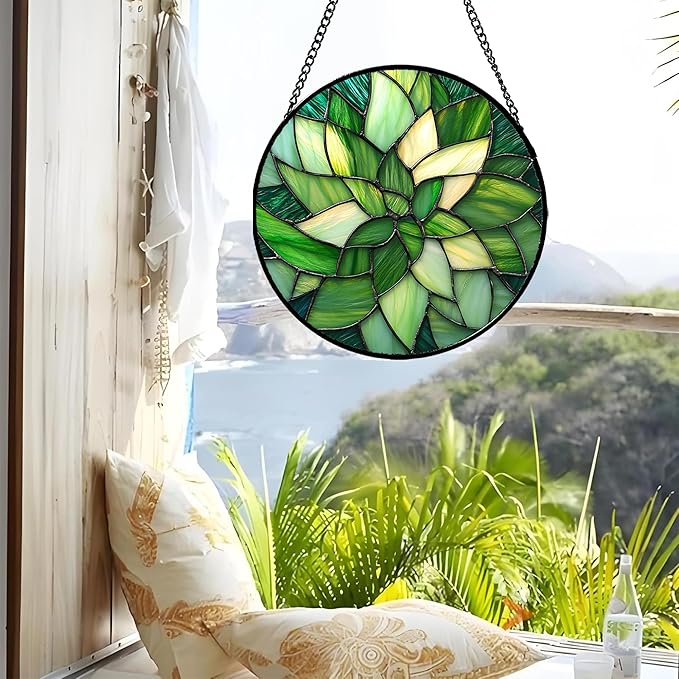 Stained Glass Window Hanging - Ireland Green Suncatcher for Doors Garden Patio Sun Catchers Decor Mother's St. Patrick's Day Birthday for Women Men Mom Nana Friend 6.3 in