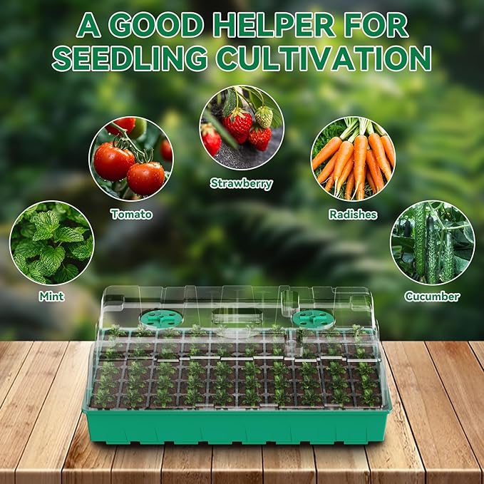 120 Cell Seed Starter Tray, Seed Starter Kit with Growth Light, 3.54-inch Humidity Dome Seedling Germinatio Starter Kit, Indoor Seed Germination Tray for Seed Reproduction and Seed Initiation