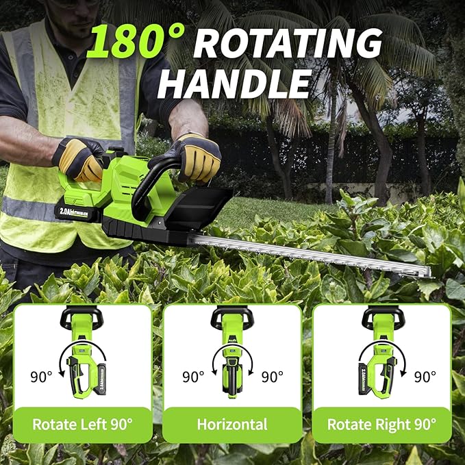 20" Cordless Hedge Trimmer, 3000RPM Electric Bush Trimmer with 2 Pack Rechargeable Batteries, Lightweight Hedge Cutter, Handheld Bush Clipper, Battery Powered Shrub Trimmer (Green)