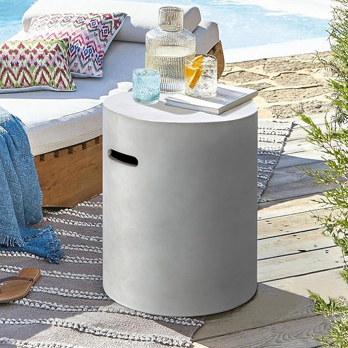 Propane Tank Cover Table 16 X 20 Inch,20 LB Outdoor Propane Tank Storage Hideaway Table with Handles,Concrete Gas Tank Holder Suitable,Grey