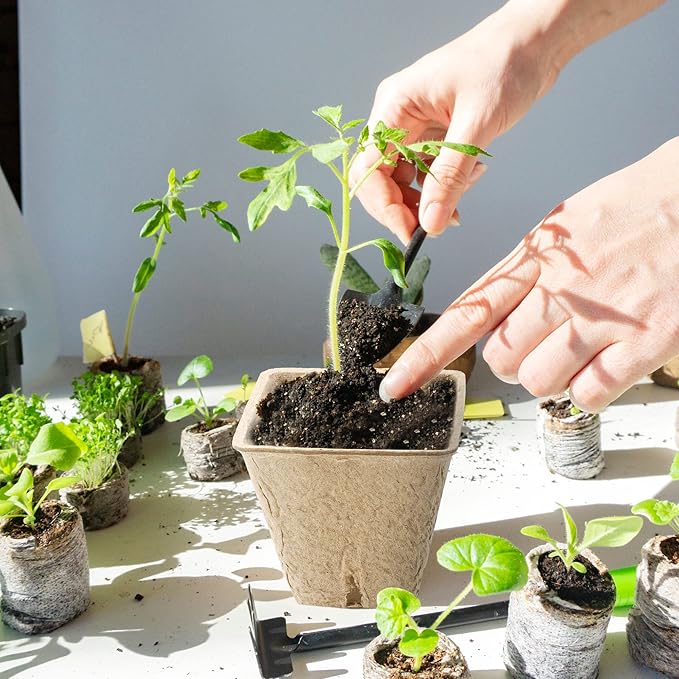 300 Pieces Peat Pots Plant Starters 2.3 Inch Square Peat Pots for Herb Seedlings Garden Germination Nursery Pots Organic Germination Plant Starter with Plant Markers Labels for Plants Supplies