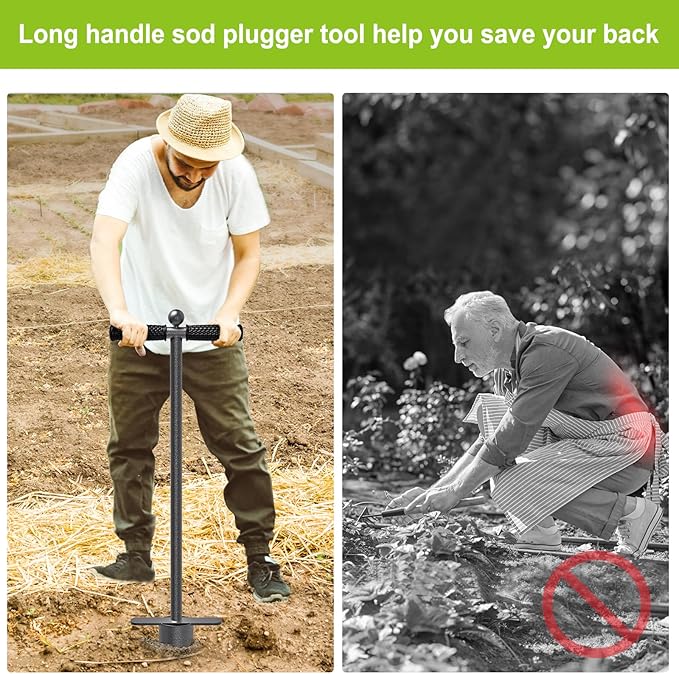 Dolibest Sod Plugger Tool, Grass Plugger Tool with Dual Pedals, Bulb Planter W/Sharp Serrations and Non-Slip Soft Grip Handle, for Lawn Planting Bulbs and Grass Repair (No Assembly)