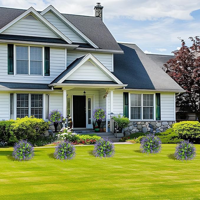 Artificial Topiary Lavender Ball Tree Outdoor Plants with Ground Spike 22"- UV Resistant Faux Shrubs, Eucalyptus Fake Plants for Indoor & Garden, Yard, Porch, Patio Decor