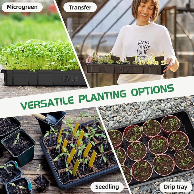 SOLIGT Extra Thick Heavy Duty 10 Pack 1020 Seed Starting Trays - Microgreens Growing Trays Seedling Plant Germination Starter Tray Transplant Fodder Flats, No Holes, No Leakage, Reusable…