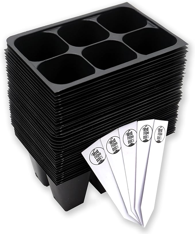The Hydroponic City Seed Starter Trays, 216-Cell Seedling Starter Trays (36 Trays - 6 Cells Each) + Plant Stakes