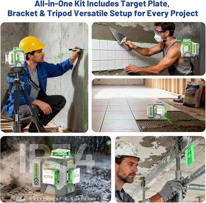 Laser Level 360 Self Leveling with 50inch Tripod, Huepar Pro 3 x 360° High Brightness Green Laser Leveler Tool for Construction, Tile and Picture Hanging, 8000mAh Li-ion Battery & Magnetic Bracket