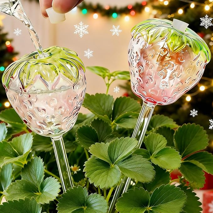 Plant Watering Globes, 2pcs Self Watering Planter Insert, Glass Watering Bulbs for Indoor Outdoor Plants, Mushroom Top-Fill Plant Watering Devices for Travel Vacation While Away