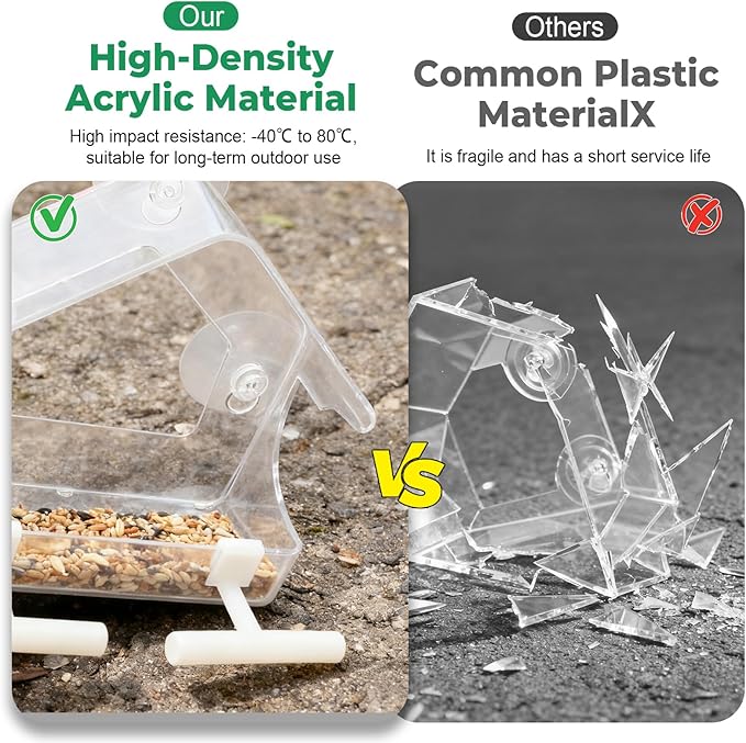 Clear Window Bird Feeder for Outside - Strongest Suction Cups 360° View Acrylic Design, Easy Fill & Clean Removable Tray-Perfect Christmasfor Gifts Bird Lovers, Kids, Grandparents,Cat Owners