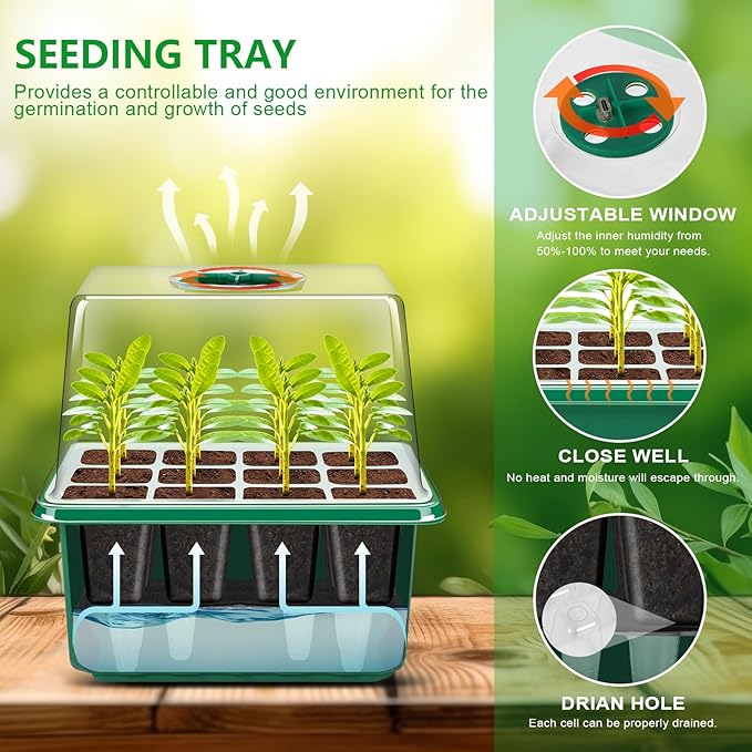 YAUNGEL Self-Watering Seed Starter Trays with Grow Light, 6-Pack 72-Cell with Timing Controller Adjustable Brightness Thicken Seed Starter Kit Humidity Dome Heightened Lids, Gift Box