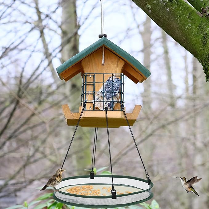 Universal Wild Bird Seed Catcher Hanging Hoop Platform Bird Seed Catcher Tray for Hummingbird Feeders Bee Feeder Outdoor Garden Accessories(1 Pieces,20 Inch)