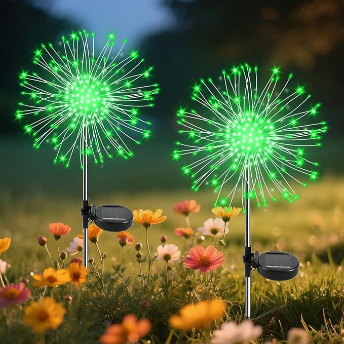 Garden Outdoor Lights, 2 Pack 120 LED Solar Garden Lights Fairy Lights Outdoor Waterproof Decorative Solar Firework Lights for Yard Patio Pathway Flowerbed Party Wedding Decor, Green