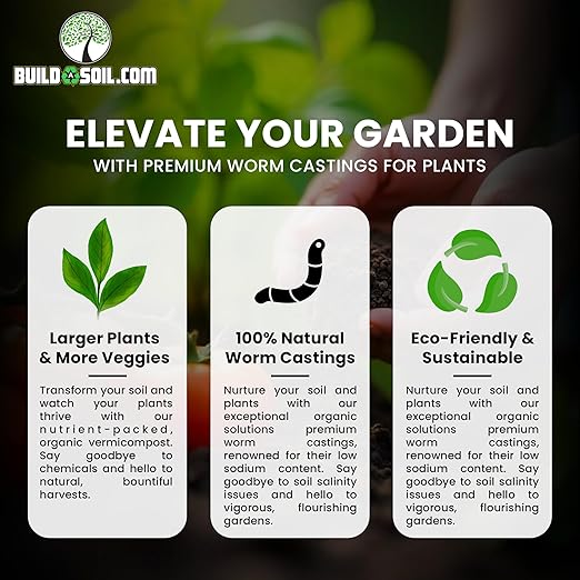 BuildASoil Worm Castings for Gardening - Vermicompost Organic Fertilizer for Lawns - Ensures Larger Plants & More Vegetables - Natural Earthworm Castings for Indoor & Outdoor Plants (1 Cubic Foot/Bag)
