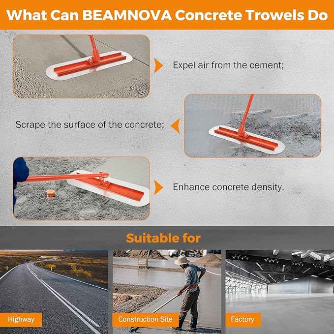 BEAMNOVA Bull Float with 48 * 12 Inches Stainless Steel Scraper Concrete Trowel 181 in Cement Extension Rod Concrete Finishing Tools Kit