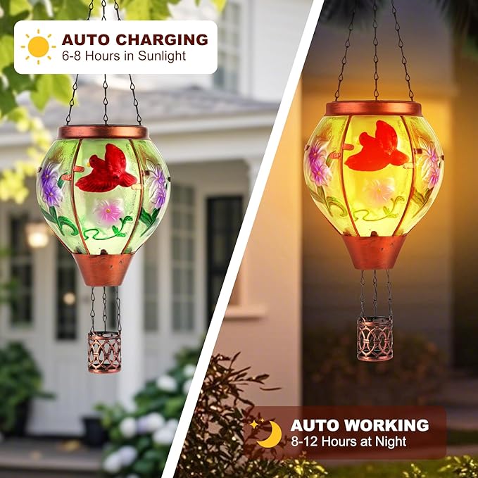 Cardinal Solar Hot Air Balloon Lantern,Outdoor Decor with Flame Lights Waterproof, Hanging for Garden Yard Lawn Patio, Unique Gifts for Women Mom Grandma Gardener for Mother'Day Christmas