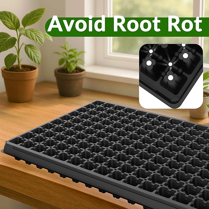 Gardzen 10 Pack 200 Cell Seed Starter Trays, 1.5" Deep Plug Tray for Seedlings, Durable Seedling Trays with Drainage Holes, Fit Standard 1020 Drip Tray