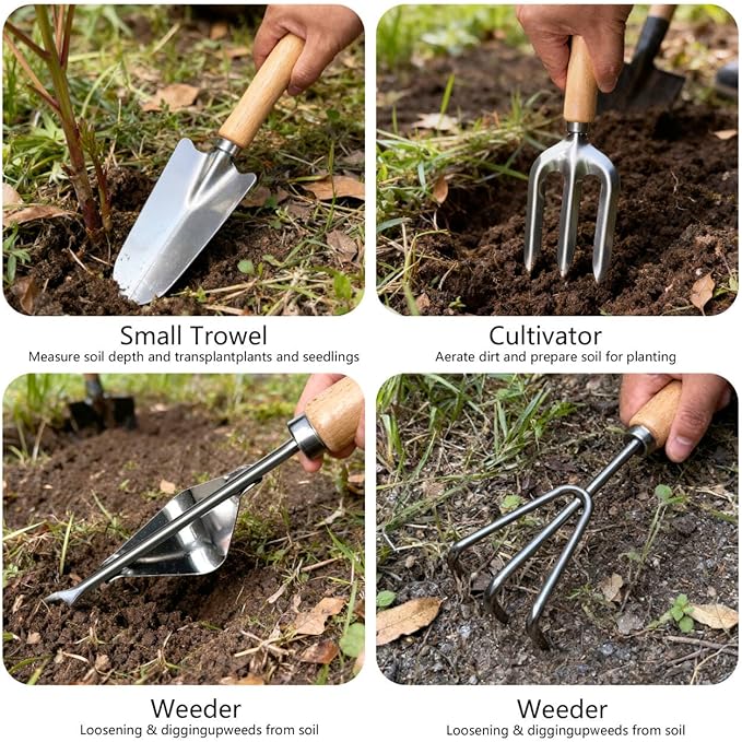 10-Piece Premium Gardening Tools Set-Duty Stainless Steel Rust-Proof Tools with Storage Tote,Perfect Gardening Gifts,Gardening Supplies Set with Hygrometer Suitable for Both Men and Women(Green)