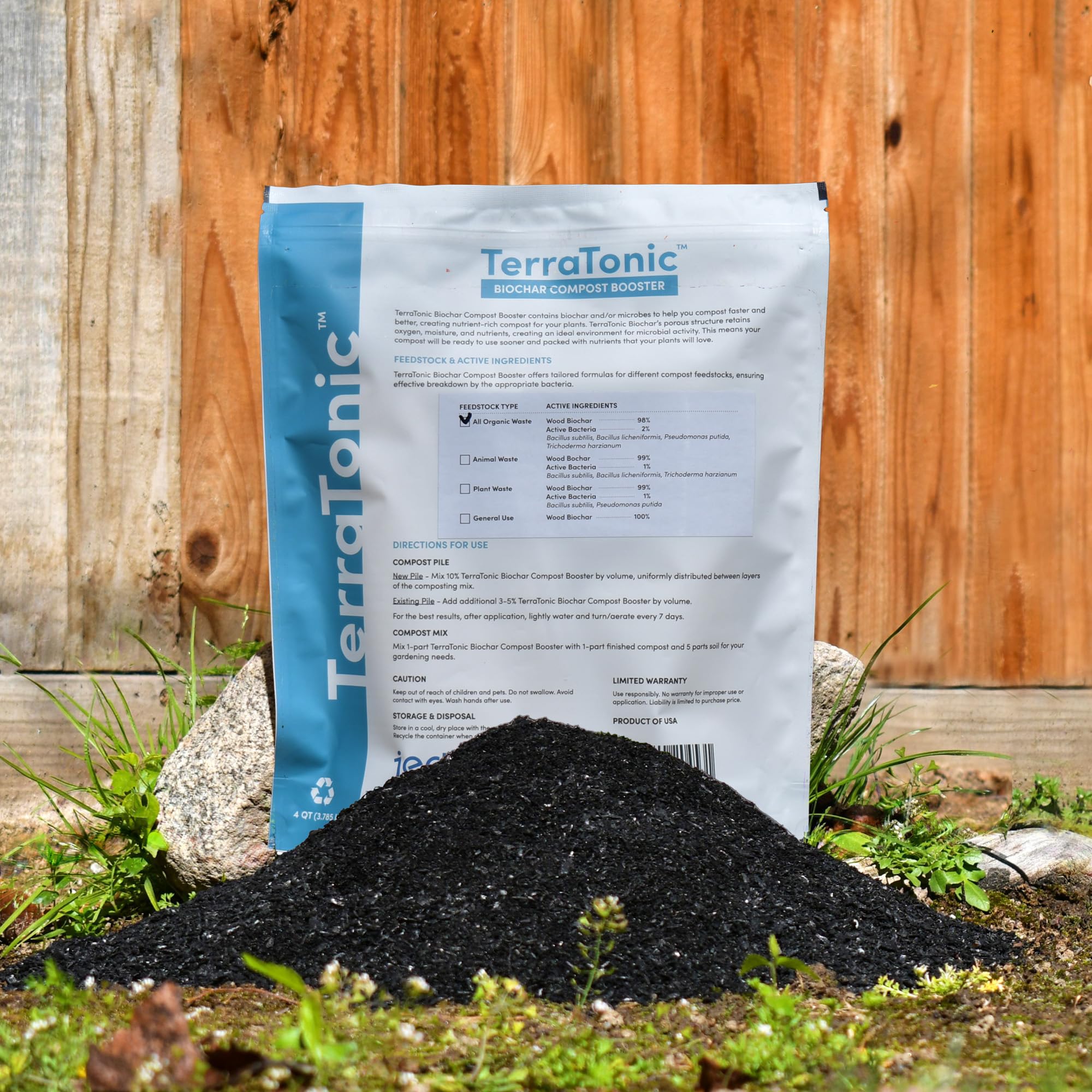 TerraTonic Biochar: Organic Compost Accelerator with Beneficial Microbes for Faster Decomposition. Biochar Soil Amendment for Lawn & Garden. 4-QT.