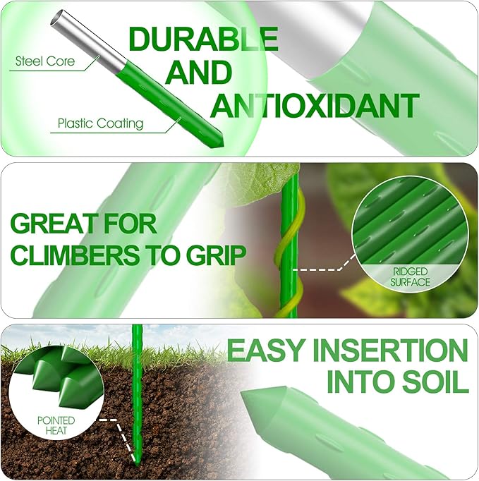 WAENLIR Garden Stakes 57 inch 4.8ft Sturdy Tomato Stakes, Plant Stakes for Outdoor Plants, Metal Plant Support Sticks for Gardening, Pack of 30