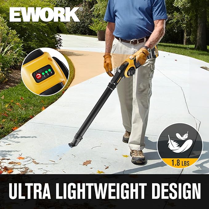 EWORK Small Leaf Blower Cordless 20V 130CFM/200MPH Lightweight Electric Leaf Blower with Battery and Fast Charger, Mini Battery Powered Compact Leaf Blowers for Lawn Care, Leaves, Jobsite