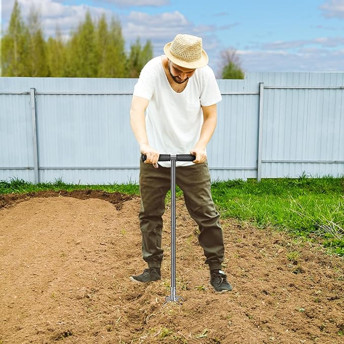 Dolibest Manual Twist Tiller, All-Steel Garden Claw Cultivator with 4 Curved Claws and Soft Rubber Handle, Hand Tiller Garden Claw for Gardening Bed and Plant Box (39'')