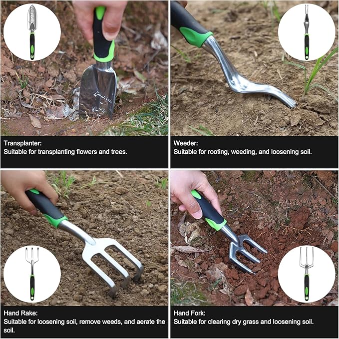 Gardening Supplies, Garden Tool Set, 19 Pcs Stainless Steel Garden Tool Kit with Bag, Ideal Gardening Gifts for Women