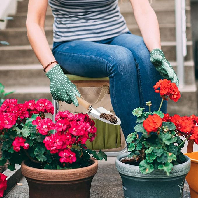 INNO STAGE 10 Piece Gardening Hand Tools Set with Garden Storage Tote Bag and Seat-Best Garden Tools Kit Organizer Valentine's Day Gifts