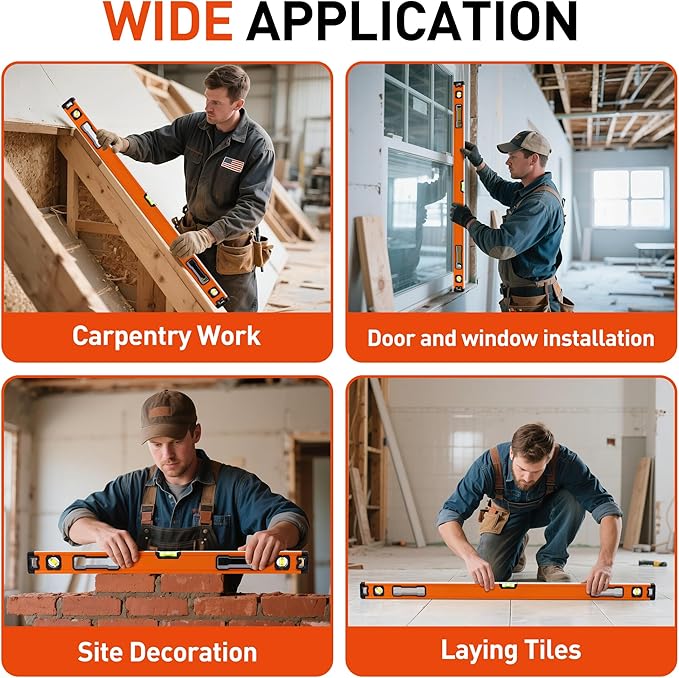 5-Piece Spirit Level Set, 10", 16", 24", 32", 48" Level Set with Magnetic Torpedo Level