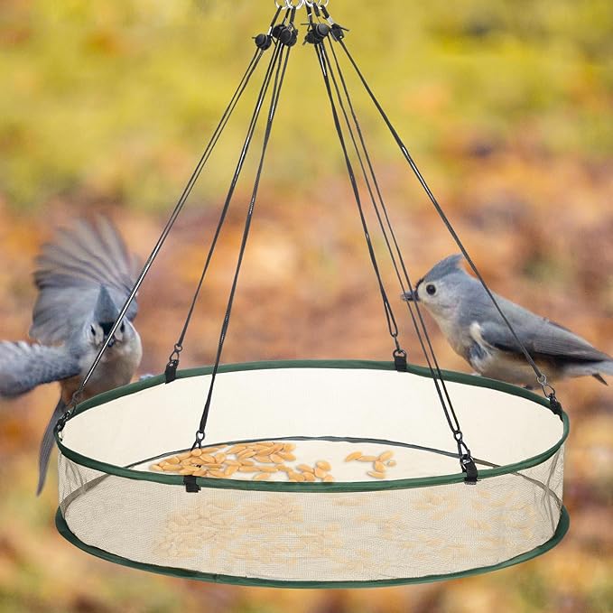 Universal Wild Bird Seed Catcher Hanging Hoop Platform Bird Seed Catcher Tray for Hummingbird Feeders Bee Feeder Outdoor Garden Accessories(1 Pieces,24 Inch)