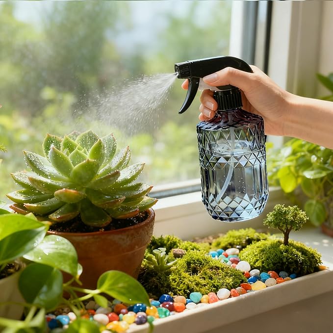 Glass Handheld Spray Bottle, 15oz Refillable Water Bottle Spray, Reusable Adjustable Nozzle Plant Mister Spray Bottles Indoor, Plant Mister for Hair, Cleaning, Gardening, Pets Care (Dark Grey)