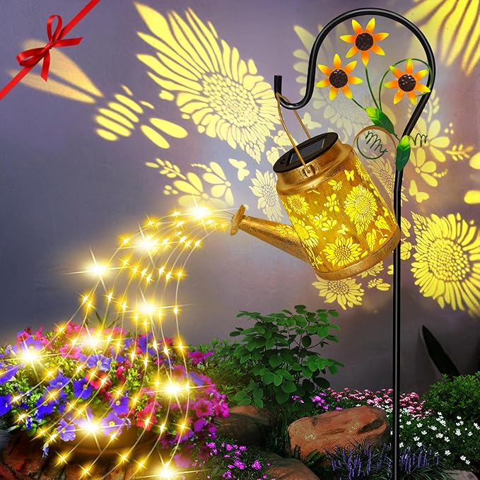 Christmas Gifts Solar Solar Lanterns Garden Decor Sunflower Lights, Large Hanging Lantern with Shepherd Hook, Waterproof Outdoor Decor for Landscape Pathway Yard, Gifts for Mom Women Mothers Day