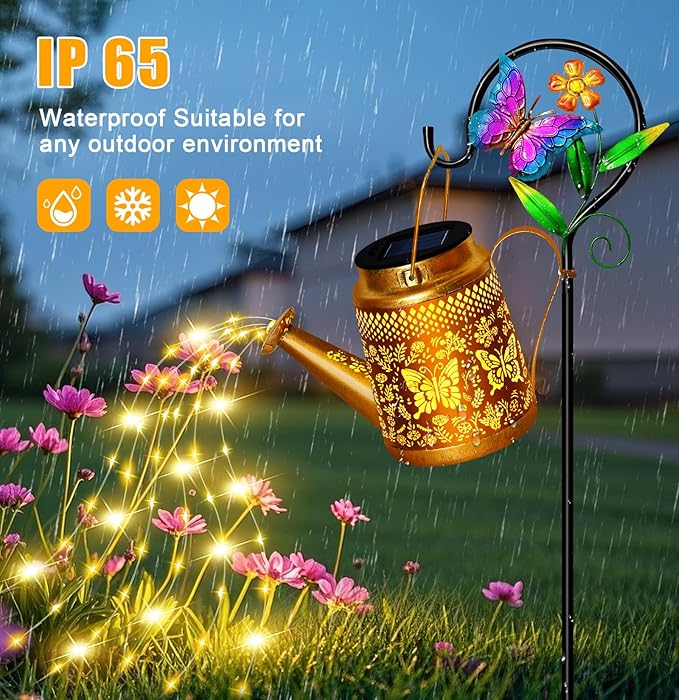 Christmas Gifts for Women,Solar Watering Can Lights for Christmas, Butterfly Lantern with Shepherd Hook, Waterproof Outdoor Decor for Garden Pathway Yard Backyard, Solar Gift for Mom Grandma Women