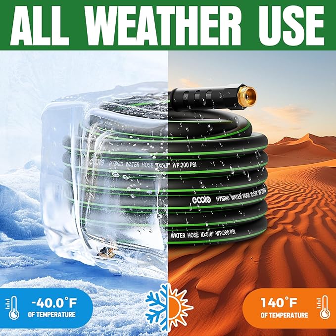 Heavy Duty Garden Hose 50ft, NON-EXPANDABLE Flexible Water Hose, Kink Resistant Lightweight Hybrid Hose, Leakproof Hose Male to Female Fittings