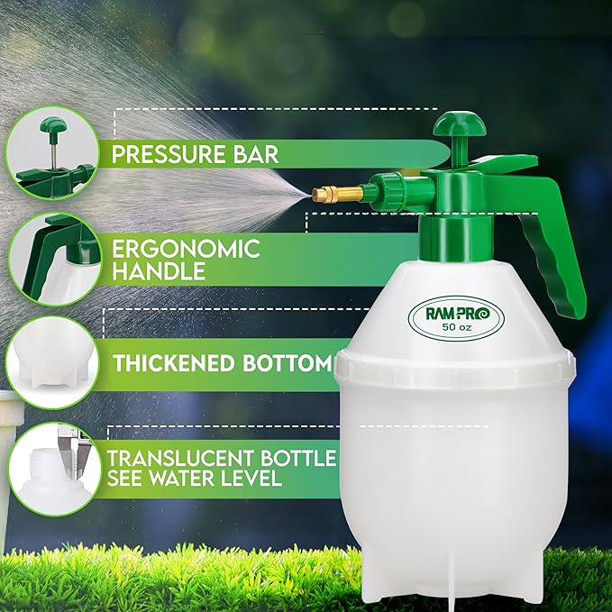 RamPro 0.4 Gallon Garden Sprayer - 1.5L Weed Sprayer with Adjustable Brass Nozzle & Safety Valve