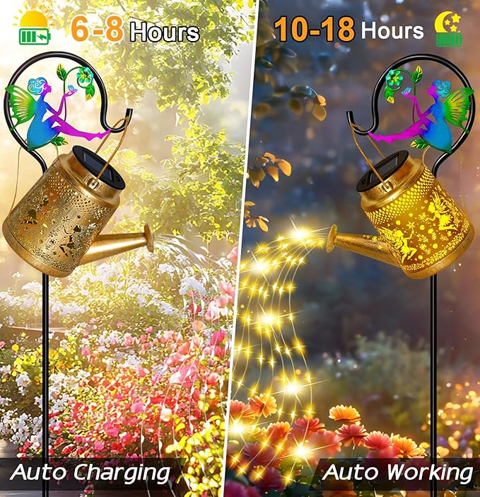 Christmas Gifts Solar Watering Can Lights Outdoor Garden Decor, Large Fairy Hanging Lantern with Shepherd Hook, Waterproof Garden Lights for Outdoor Yard, Gifts for Mom Grandma Mothers Day