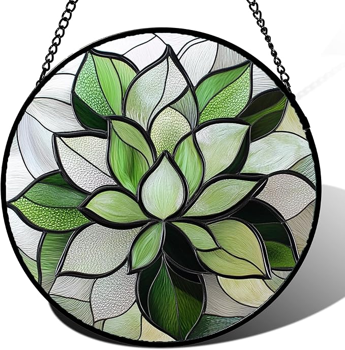 Stained Glass Window Hanging - Ireland Green Plants Suncatcher for Doors Garden Succulent Sun Catchers Decor Mother's St. Patrick's Day Birthday for Women Men Mom Nana 6.3 in
