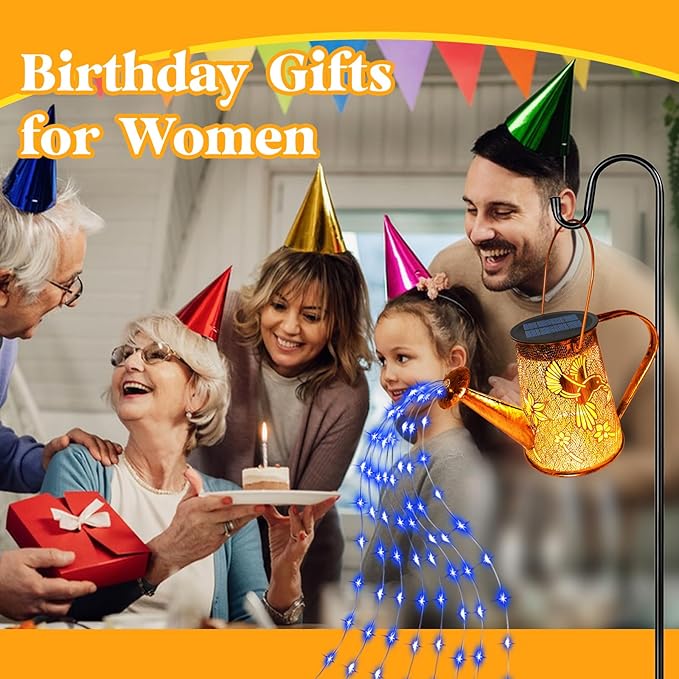 Solar Watering Can Lights, Hummingbird Gifts for Christmas Women Mom Grandma Birthday, Waterproof Outdoor Garden Decor Large Hanging Solar Lanterns Garden Lights for Patio Porch Yard Flowerbed Pathway