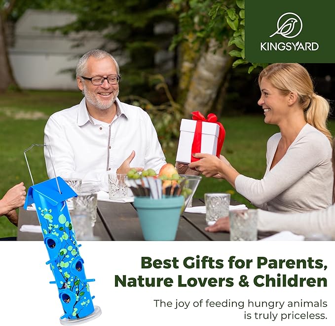 Kingsyard Metal Bird Feeders for Outdoors Hanging, 6-Ports Tube Bird Feeder, 14 inch, Durable & Weatherproof, Large Capacity for Attracting Wild Birds (Blue)