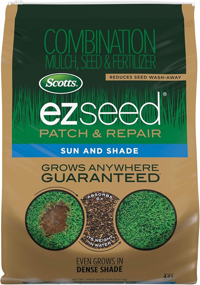 Scotts EZ Seed Patch & Repair for Sun and Shade Combination Mulch, Sun and Shade Grass Seed and Fertilizer for Bare Spots and Repair, Grows Anywhere, 20 lbs.