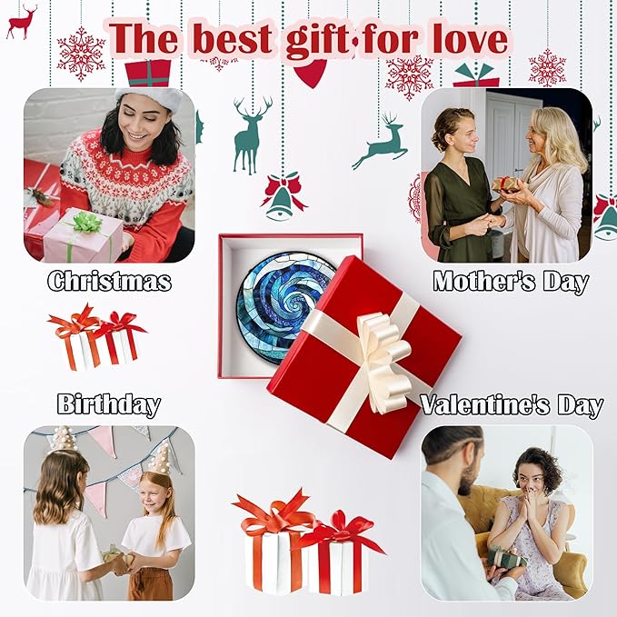 Stained Glass Window Hanging - Blue Abstract Swirl Suncatcher for Doors Garden Patio Unique Sun Catchers Decor Christmas Mother's Day Birthday Gifts for Women Men Mom Nana Friend 15 in