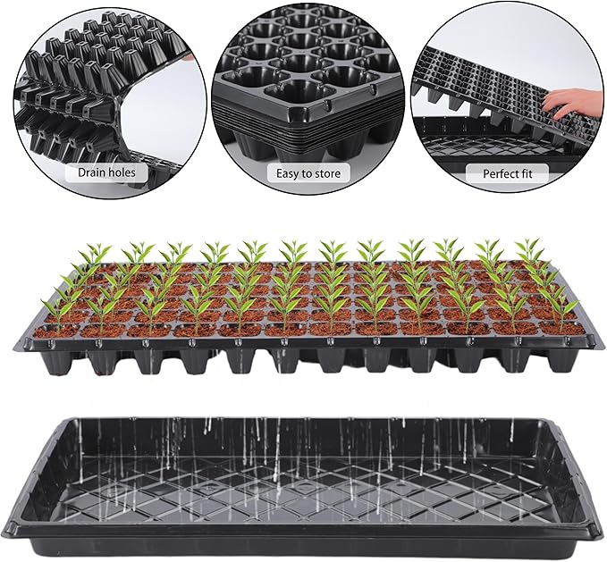 (20Pack) 72-Cell Seed Starter Trays with Dibber, 10 Pack Nursery Starting with Base Tray, 72 Hole Soil Digger for Setting Out Quickly, Seedling Planting Tray, Germination Kit Trays Reusable