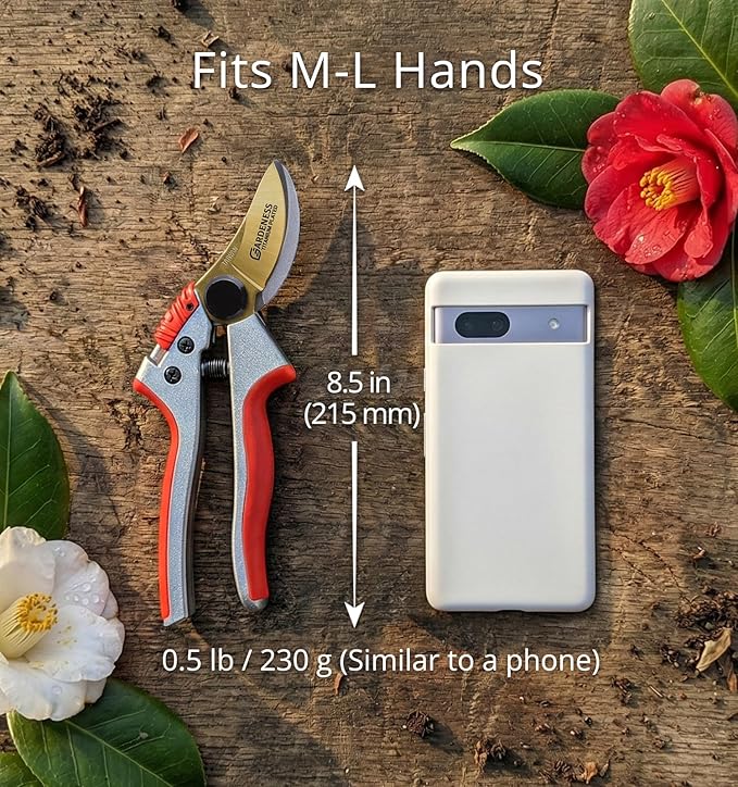 Gardeness Titanium Bypass Pruning Shears- SK5 Steel Garden Clippers For Gardening, Florist cutters-Floral Secateurs with Soft Comfort Grip Handles for Trimming Flowers, Branches, Shrubs and Plants