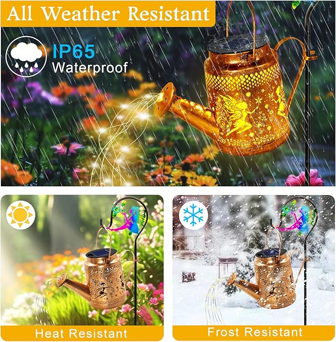 Fariy Solar Lights Outdoor Waterproof, Solar Watering Can Lights with Shepherd Hook, Metal Angel Hanging Lantern Garden Decor Yard Outside Patio Lawn, Gifts for Mom Grandma Women Birthday