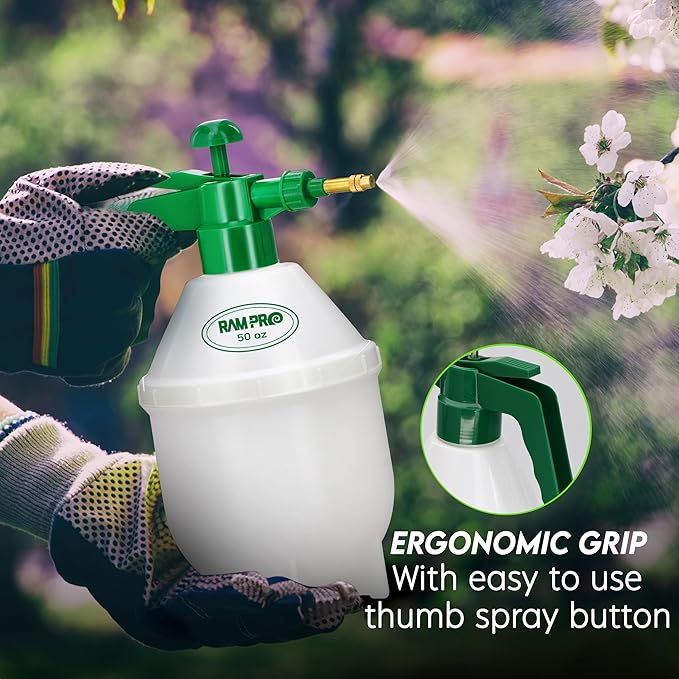 RamPro 0.4 Gallon Garden Sprayer - 1.5L Weed Sprayer with Adjustable Brass Nozzle & Safety Valve