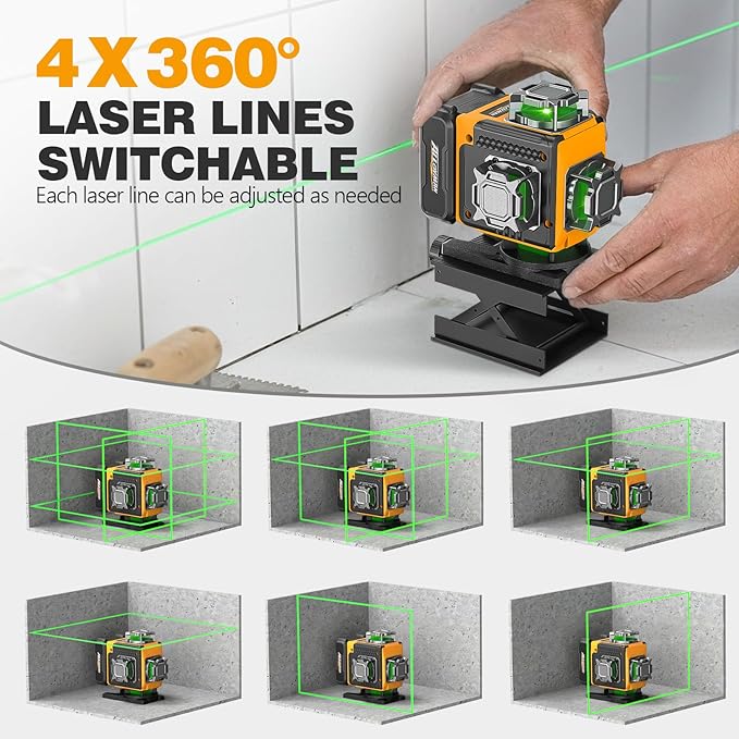 Alloyman Laser Level 360 Self Leveling with Tripod, 16 Lines Green Laser 4x360° Lazer Leveler Tool, 4D Laser Level for Picture Hanging and Construction, Includes Strong Magnetic Bracket