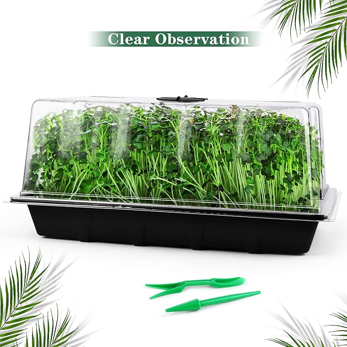 6 Packs Seed Starter Tray Kits with Humidity Dome, Plastic Germination Growing Trays with Plants Labels, Planting Tools for Seeds Growing Starting, Germination and Seedling Propagation