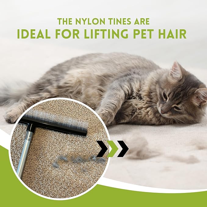 Room Groom Carpet Rake Groomer with Telescoping 54" Adjustable Handle & Portable Lint Remover Brush Tool, Carpet Brush Ideal for Pet Hair, Refreshing Carpets, Rugs, and Artificial Turf