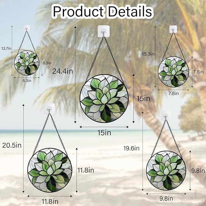 Stained Glass Window Hanging - Ireland Green Plants Suncatcher for Doors Garden Succulent Sun Catchers Decor Mother's St. Patrick's Day Birthday for Women Men Mom Nana 6.3 in