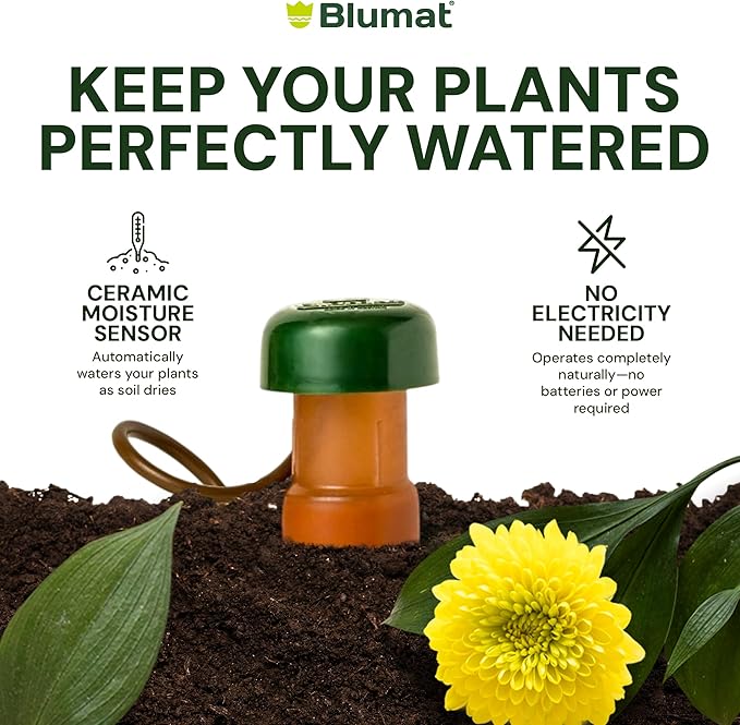 Blumat Classic Self-Watering Stakes - Automatic Drip Irrigation System for Indoor Plant Watering & Outdoor - Water Drip Solution for Potted Plants - Slow Release Stakes, 6 Pack, w Adapter