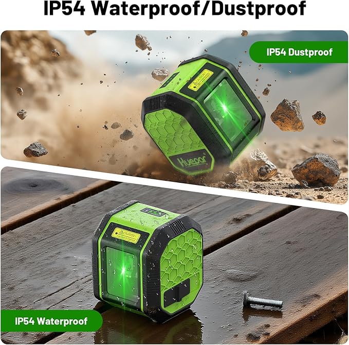 Laser Level with 42 Inch Tripod, Huepar 100Ft Self Leveling Laser Level Rechargeable Green Cross Line Lazer Leveler Tool for Picture Hanging, Tile, Home Renovation, Carrying Bag Included